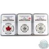 Image 1 : RCM Lot: 3x 2015 Canada $3 Incuse, $4 Incuse & $5 Enameled Reverse Proof Maple Leaf Coins All NGC Ce