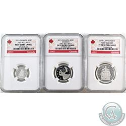 RCM Lot: 2015 Canada 10-cent NGC Certified PF-69, 2015 25-cent NGC Certified PF-70, and the 2015 50-