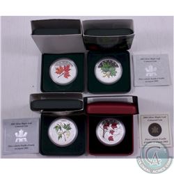 RCM Lot: 4x 2001, 2002, 2003 and 2004 Canada 1oz .9999 Fine Coloured Silver Maple Leafs. (4pcs)