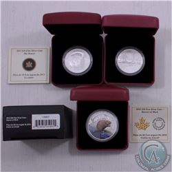 RCM Lot: 3x 2012 Canada $10, 2015 Canada $20 and 2015 $50 Beaver Fine Silver Coins. This lot include