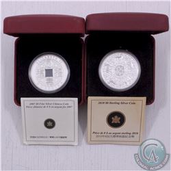 RCM Lot: 2007 Canada $8 Chinese Square Hole & 2010 Canada $8 Maple of Strength Fine Silver Coins (TA