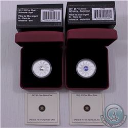 RCM Issue: 2011 Canada $3 April & September Birthstone Fine Silver Coins (TAX Exempt). 2pcs