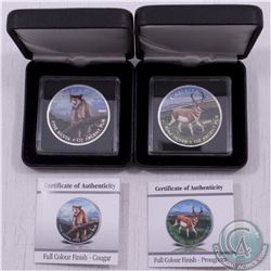 RCM Lot: 2012 $5 Cougar & 2013 $5 Antelope Full Colour 1oz .9999 Fine Silver Maple Leaf coins (TAX E