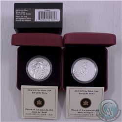 RCM Lot: 2013 Canada $10 Year of the Snake & 2014 Canada $10 Year of the Horse Fine Silver Coins