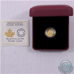 RCM Issue: 2014 $5 O Canada Series Pure Gold Coin - Grizzly Bear (TAX Exempt). Coin comes encapsulat