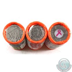 RCM Lot: Special Wrapped 25-centt Rolls; 2005 Veteran, 2006 Pink & 2006 Bravery as issued by the RCM