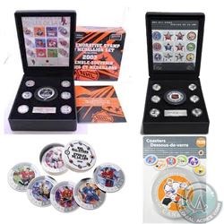 Canada Post Issue: 2003 and 2005 NHL All-Stars Limited Edition 6-coin Stamp and Medallion sets, in a