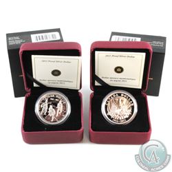 RCM Lot: 2x 2011 and 2012 Canada Commemorative Proof Silver Dollars. (2pcs)