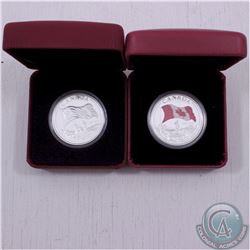 RCM Lot: 2x 2015 50th Anniversary of the Canadian Flag Fine Silver Dollars. You will receive the Pro