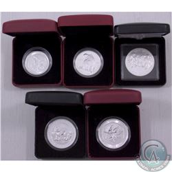 RCM Lot: 5x Canada .9999 Fine Silver Coins (TAX Exempt). This lot includes the 2006 1/2oz Wolf, 2012