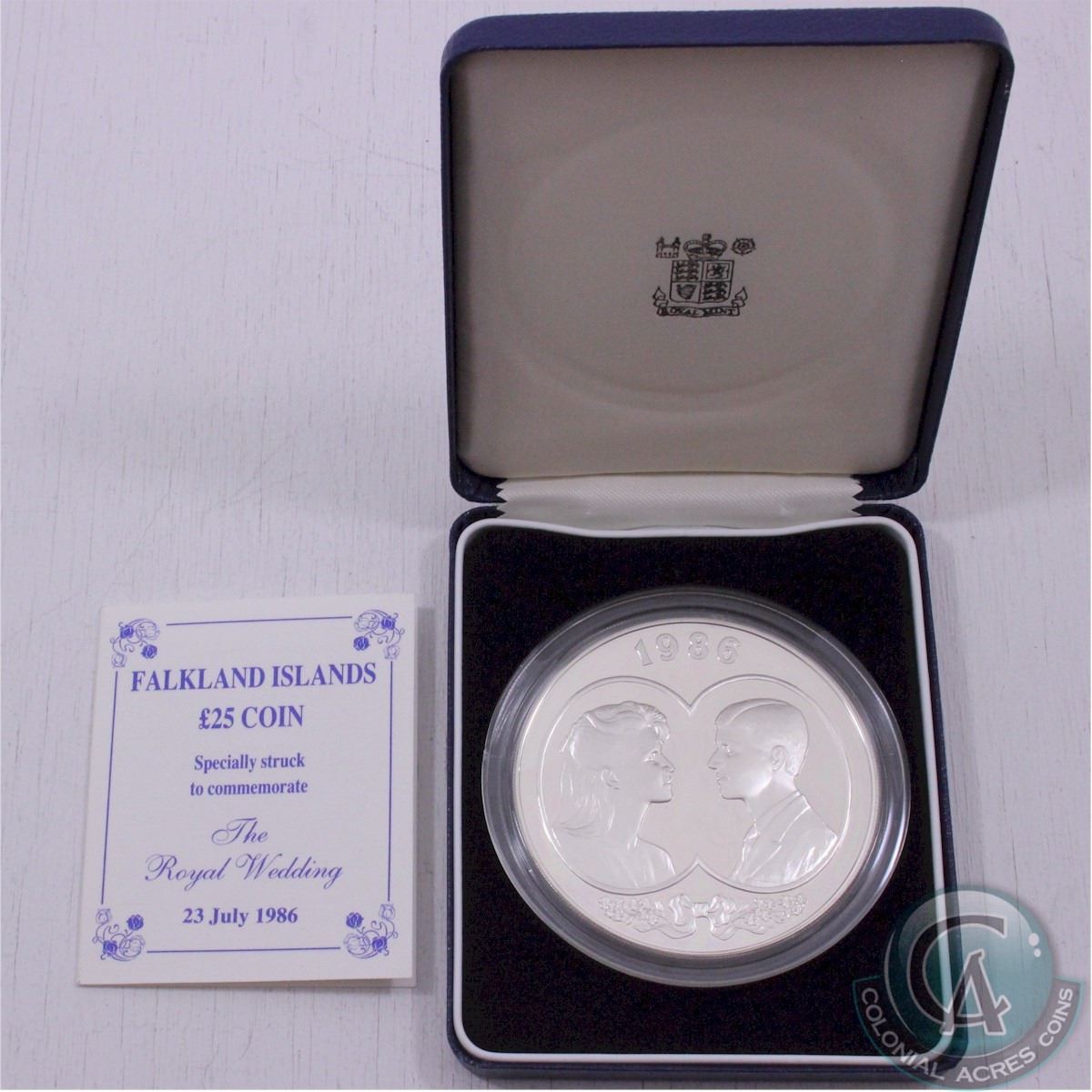 Royal Mint Issue 1986 Falkland Islands 25 Pound Silver Proof Coin Commemorating The Royal Wedding O