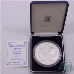 Royal Mint Issue: 1986 Falkland Islands 25 Pound Silver Proof coin Commemorating the Royal Wedding o