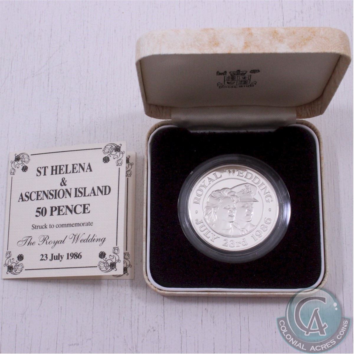 Royal Mint Issue 1986 St Helena Ascension Island 50 Pence Struck To Commemorate The Royal Wedding