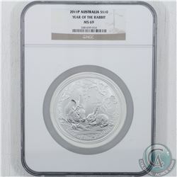 Perth Mint Issue: 2011 Australia 10oz .999 Fine Silver Year of the Rabbit NGC Certified MS-69