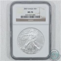 US Mint: 2007 United States $1 Silver Eagle 1oz Fine Silver NGC Certified MS-70. (TAX Exempt)