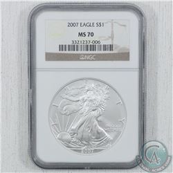 US Mint: 2007 United States $1 Silver Eagle 1oz Fine Silver NGC Certified MS-70. (TAX Exempt)