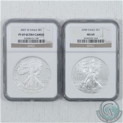 US Mint: 2007-W United States $1 Silver Eagle 1oz Fine Silver NGC Certified PF-69 Ultra Cameo and 20