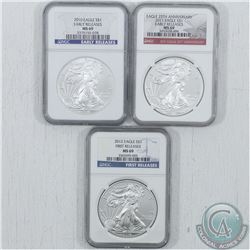 US Mint: Lot of 3x United States $1 NGC Certified 1oz Fine Silver Eagles (TAX Exempt). You will rece