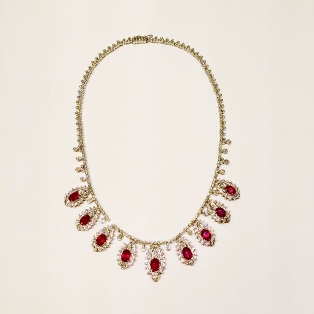 NATURAL RUBY & DIAMOND NECKLACE & EARRINGS ORIGIN OF RUBY - BURMA - WSF