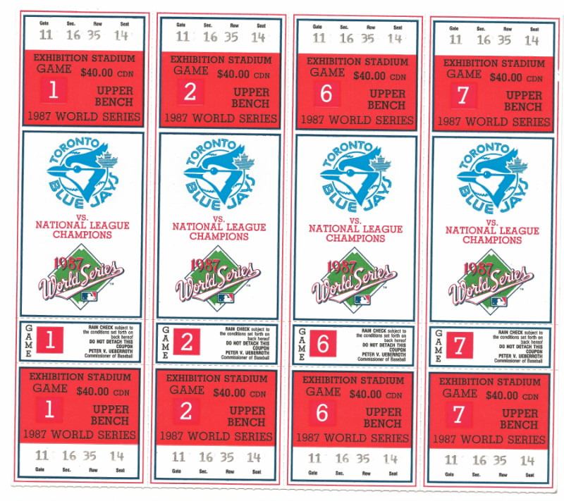 4 Original MLB 1987 World Series Phantom Ticketss Untorn Toronto