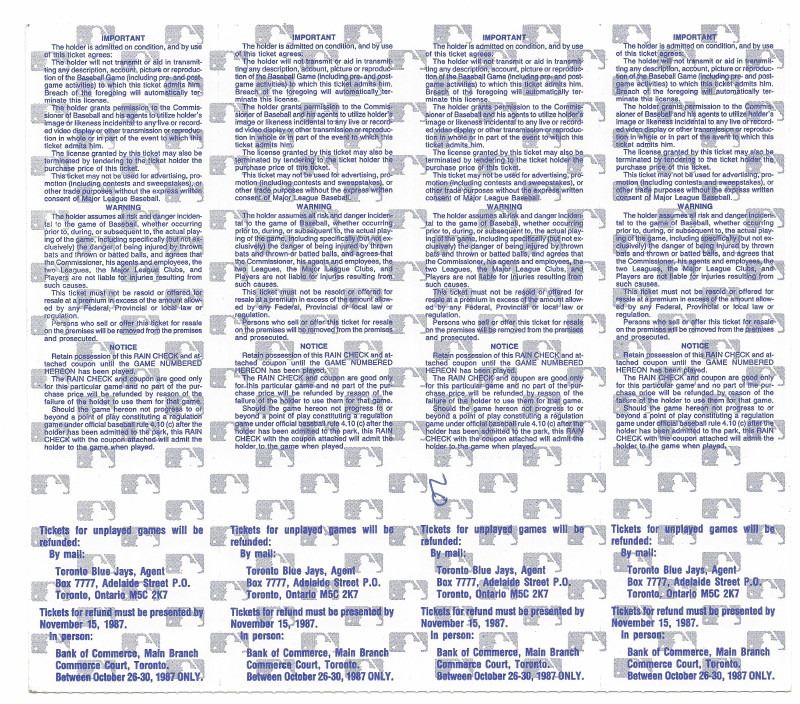 4 Original MLB 1987 World Series Phantom Ticketss Untorn Toronto