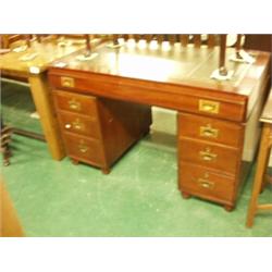 Victorian mahogany seven drawer pedestal desk with brass handles, 26x48"…