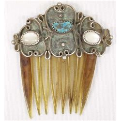 Antique Navajo Sterling Turquoise Hair Comb