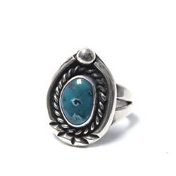 Navajo Sterling Silver Turquoise Ring, Size 4