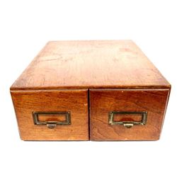 Antique Wood 2 Drawer Card File Box