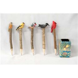 Cloisonne Enamel Pen Holder with Carved Pens