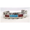 Image 1 : Navajo Sterling Sandcast Channel Inlay Bracelet