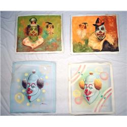 4 Original Oil Clown Paintings on Canvas