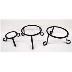 3 Yarn Covered Wrought Iron Pottery Stands