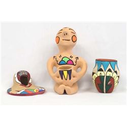 3 Native American Tesuque Poster Paint Pottery