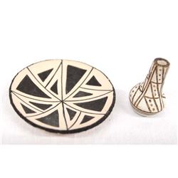 Acoma Miniature Pottery Vase and Shallow Bowl