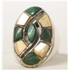 Image 1 : Zuni Silver Malachite Gold Lip Shell Ring, 10.5