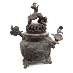 Antique Cast Iron Foo Dog Incense Burner