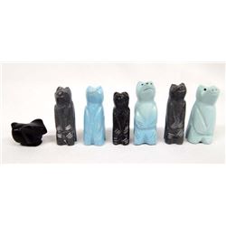 6 Zuni Bear Fetish Beads & 1 Jet Rabbit Fetish