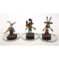 Set of 3 Micro Miniature Kachinas on Mirror Stands