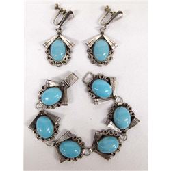Mexican Sterling Bracelet and Screwback Earrings