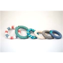 6 Mexican Mata Ortiz Yarn Covered Pottery Rings