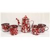 Image 1 : Set of Red and White Splatterware Tea Pot & 4 Cups
