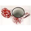 Image 3 : Set of Red and White Splatterware Tea Pot & 4 Cups