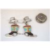 Image 2 : Zuni Silver Inlay Cowboy Boot Earrings
