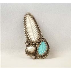 Navajo Silver Mother of Pearl & Turquoise Ring, 8