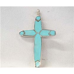 Native American Silver Turquoise Cross Pendant