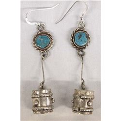 Navajo Sterling Silver Turquoise Drum Earrings