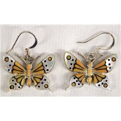 Zuni Sterling Silver Inlay Butterfly Earrings