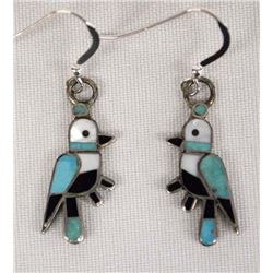 Zuni Sterling Silver Inlay Bird Earrings