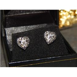 EARRINGS - NEW BLACK DIAMOND EARRINGS - HEART-SHAPE CLUSTER DESIGN - STERLING SILVER SETTING - POST 